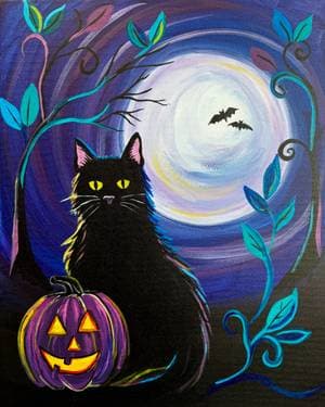 Halloween Moon Cat - Paint Nite event in Vancouver, BC