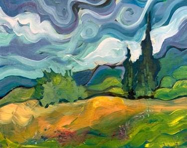 Van Gogh - Wheat Fields with Cypresses - Paint Nite event in Rocklin, CA