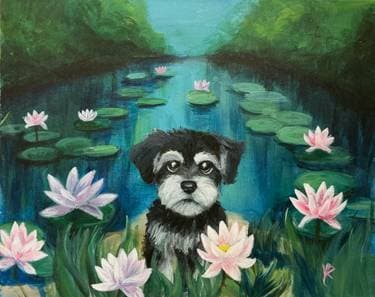 Dog with Monet Water Lilies - Paint Nite event in Pasadena , CA