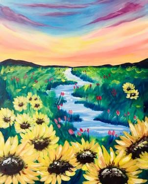 Riverside Sunflower Blooms — Painting