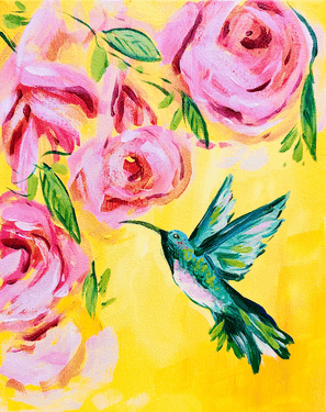 Hummingbird & Pink Roses - Paint Nite event in Calgary, AB