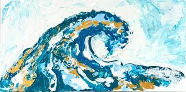 Wave Paint Pour - with gold leaf accents - Paint Nite event in Markham, ON
