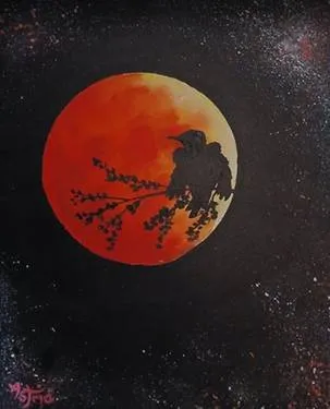Raven and the Blood Moon — Painting