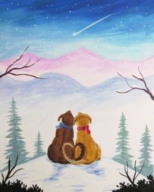 Doggy Winter Wishes - Paint Nite event in Cupertino, CA