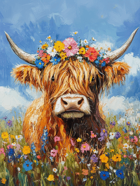 Highland Cow in the Flower Field at Mtn. Mike's on Cleveland in SRosa — Painting