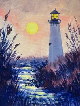 Morning Lighthouse Reflections - Paint Nite event in Harrington, DE