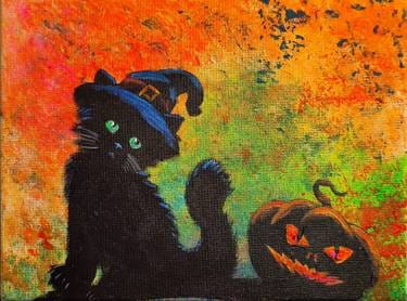 Black Light Halloween Kitten — Painting