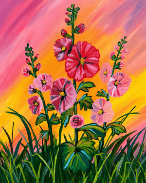 Vibrant Hollyhocks - Paint Nite event in Regina, SK