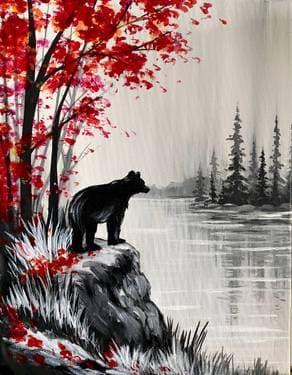 Bear Among the Fall Forest - Paint Nite event in Mississauga, ON