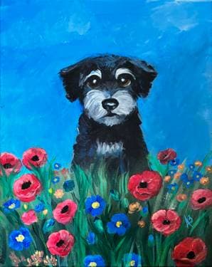Puppy Dog with Poppies - Paint Nite event in Langley, BC