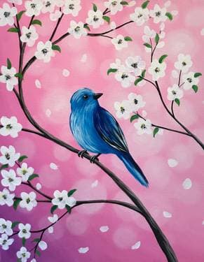 Bluebird Bokeh Blossoms - Paint Nite event in Barrie, ON