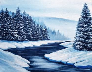 Snowy Winter Riverside - Paint Nite event in Toronto, ON