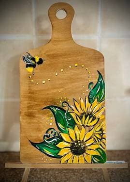 Bee My Sunshine decorative 12” Wood cutting board - Paint Nite event in Sacramento , CA