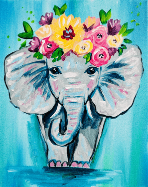 Floral Elephant Baby - Paint Nite event in Boston, MA