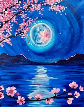 Moonlit Cherry Blossom Lake - Paint Nite event in Alliston, ON