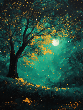 Emerald Night Skies with Gold Paint — Painting