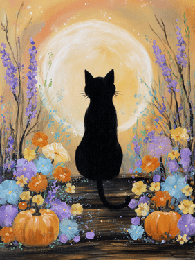 Black cat and moonlight — Painting