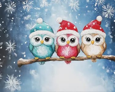 Hootin around the Christmas Tree — Painting
