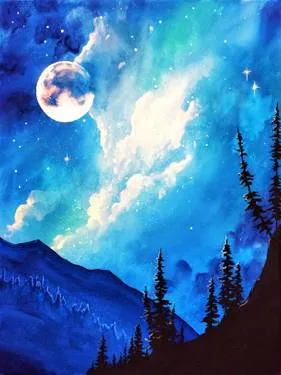 Blue Galaxy Moonscape at Kelsey's Quarry Edge — Painting
