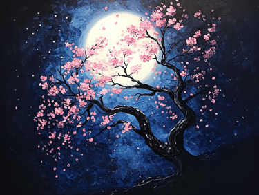 Blue Moon Cherry Blossom - Paint Nite event in Sonoma, CA