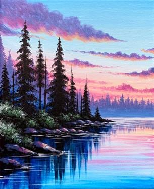 Soft sunset by the water — Painting