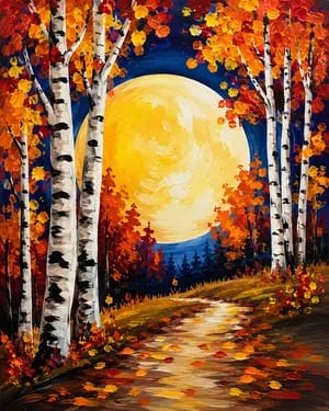 Harvest Moon in the Trees — Painting
