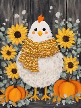 Chicken Darling Feathered Fall Friend — Painting