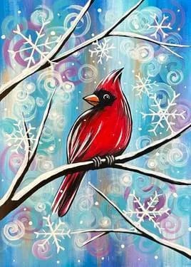 Whimsical Winter Cardinal — Painting