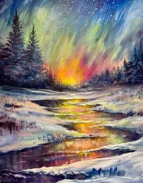 Saturday Northern Lights in Winter — Painting