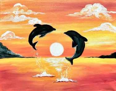 Dolphins in Love at Sunset @ the Bridge Public House — Painting
