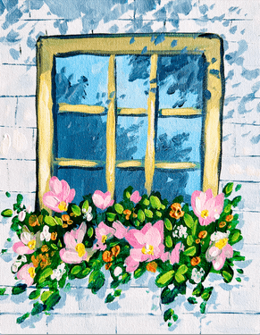 Window & Pink Flowers - Paint Nite event in Edmonton, AB