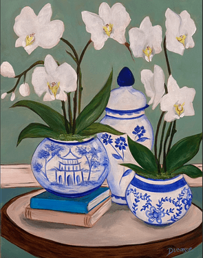 Orchids in Blue & White Chinoiserie - Paint Nite event in Maple Ridge, BC