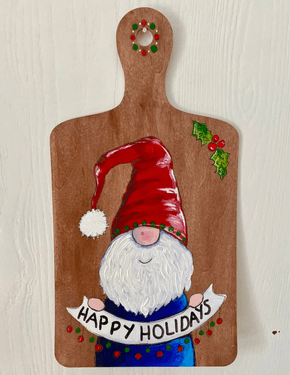 Happy Holidays Gnome: 12" Decorative Cutting Board - Paint Nite event in Calgary, AB