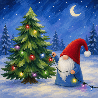 Gnome Stringing Christmas Lights - Paint Nite event in Vancouver, BC