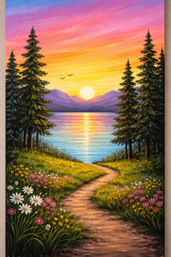 Mountain Lake Sunset 10x20 - Paint Nite event in NAPA, CA