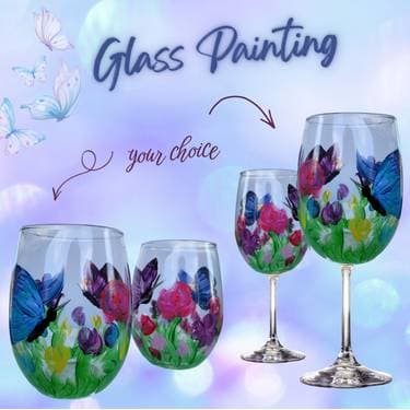 "Butterfly Spring," CHOOSE: 2 wine glasses or 2 Stemless wine glasses - Paint Nite event in Claremont, CA